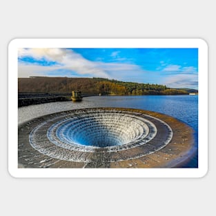 Overflow at Ladybower reservoir, Bamford, Derbyshire, UK Sticker